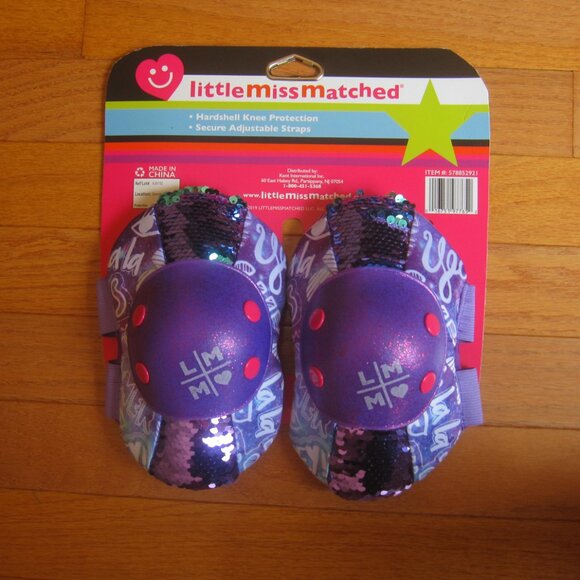 Little Miss Matched Sequin Knee Elbow Pads Hardshell Hook Loop Adjustable Straps - Picture 4 of 5